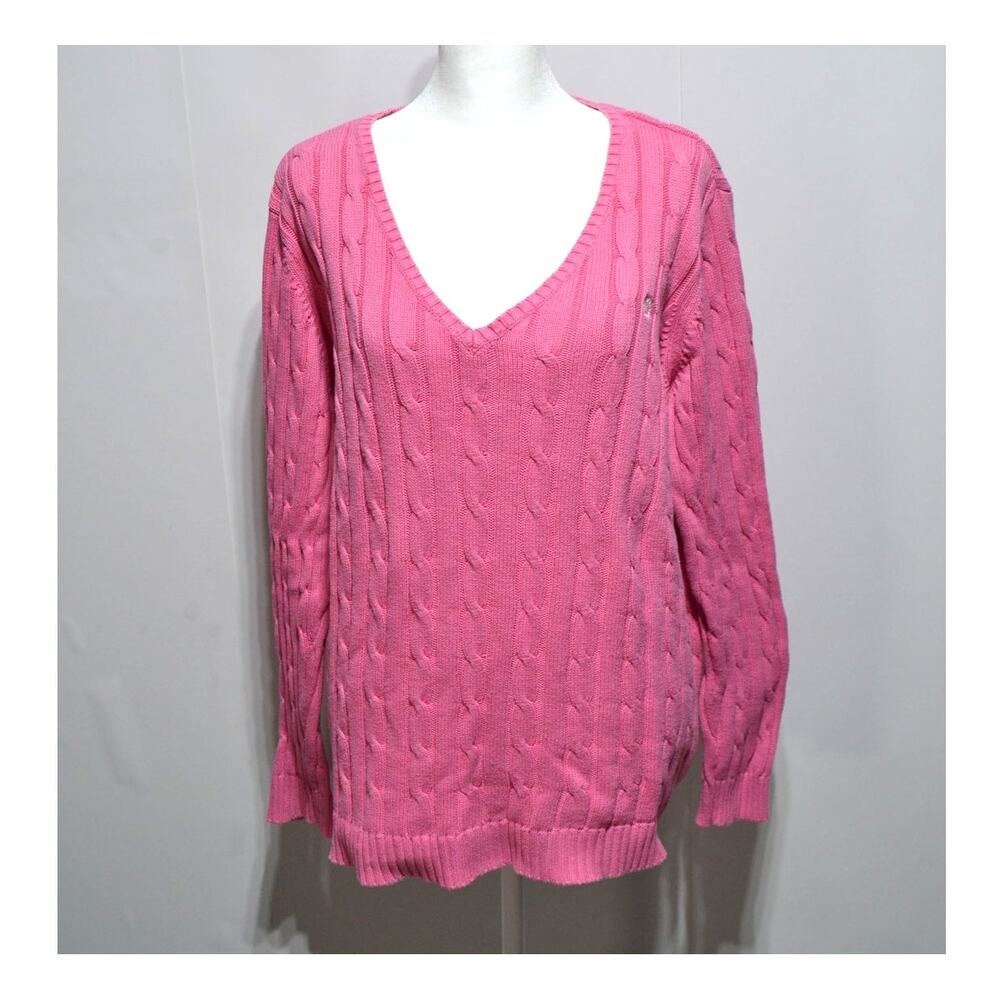 Chaps Hot Pink Preppy Classic Elevated Cable Knit Sweater 1X